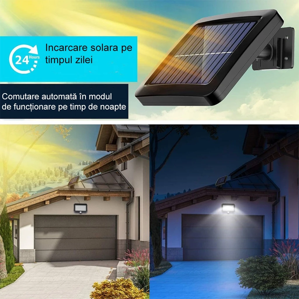LED Light with solar panel, 56 LEDs with 1 grid, wall mounting, 3 colors, 3500k, 4500k, 6500k