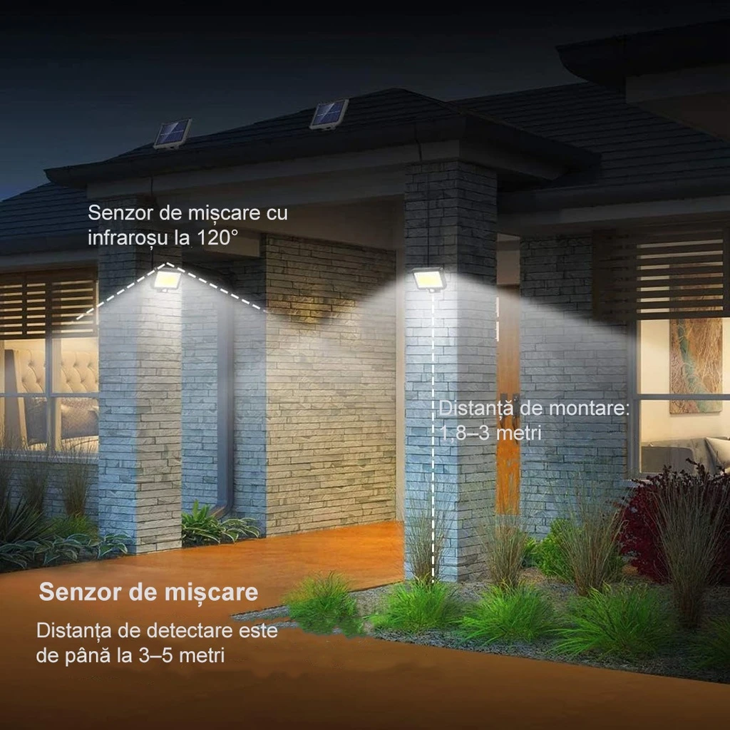 Solar lamp with motion sensor, 108 COB LEDs, 2 grids, 2400lm, white light, 6500k