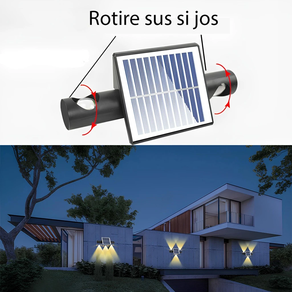 Solar wall light 3 LEDs, IP65, Warm White/Golden Light