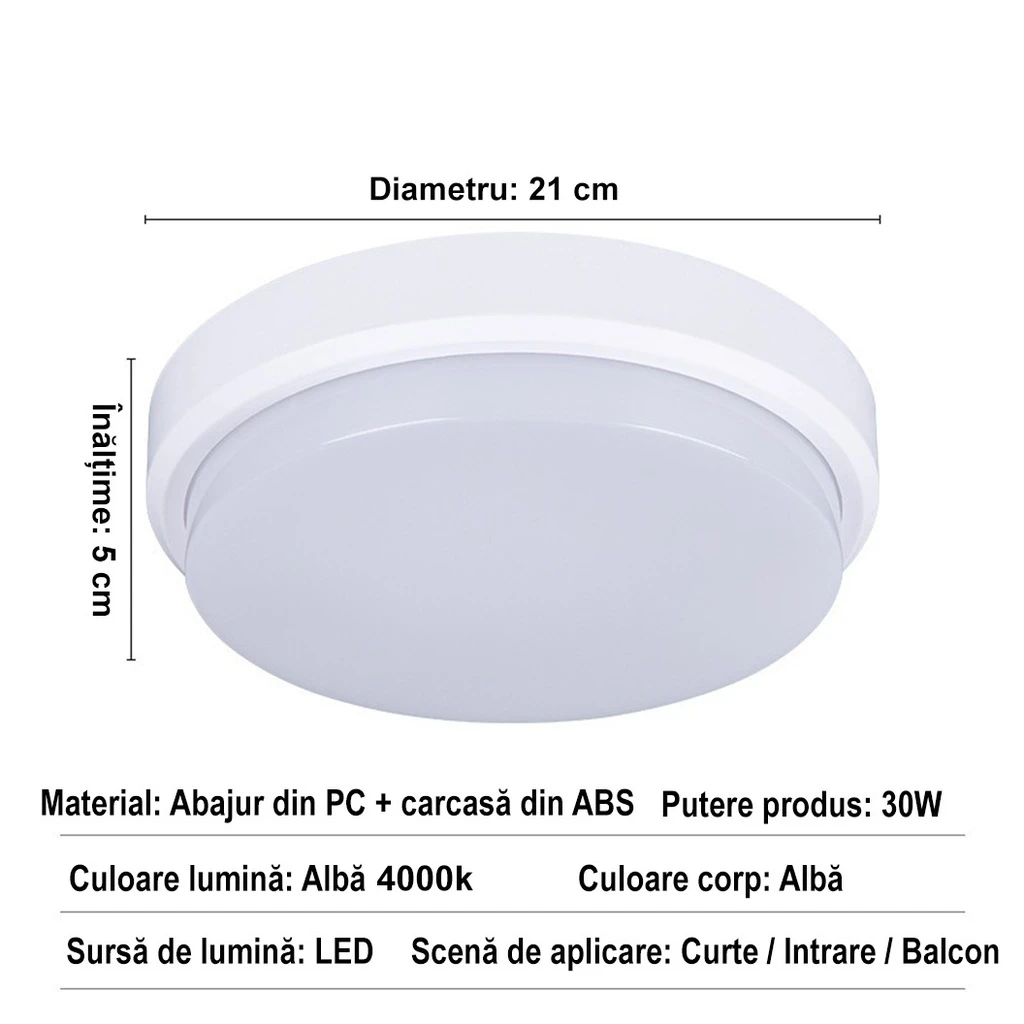 LED wall light 30W Round Exterior, 4000k, White, Applied outdoors