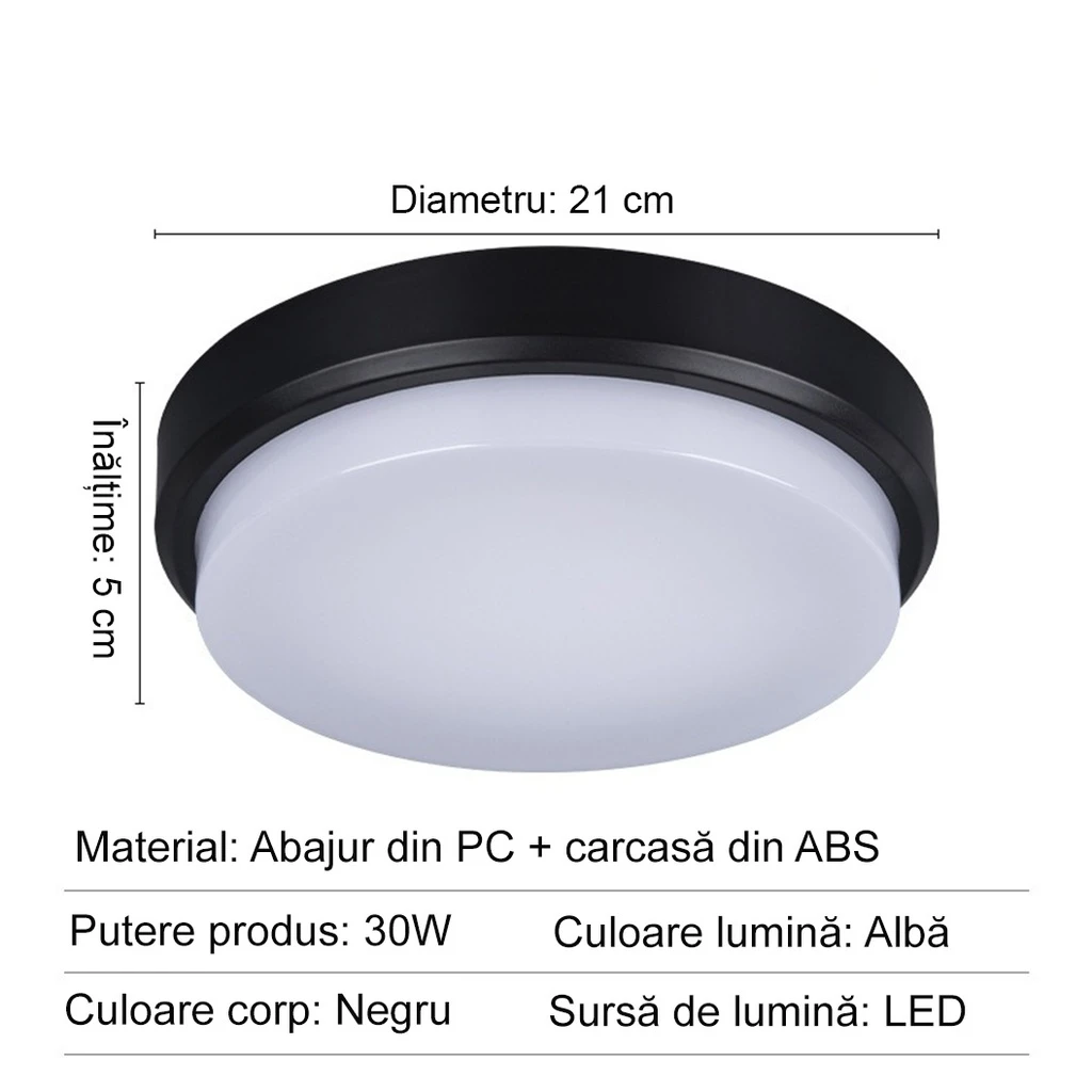 LED wall light 30W Round Exterior, 4000k, Black, Applied outdoors