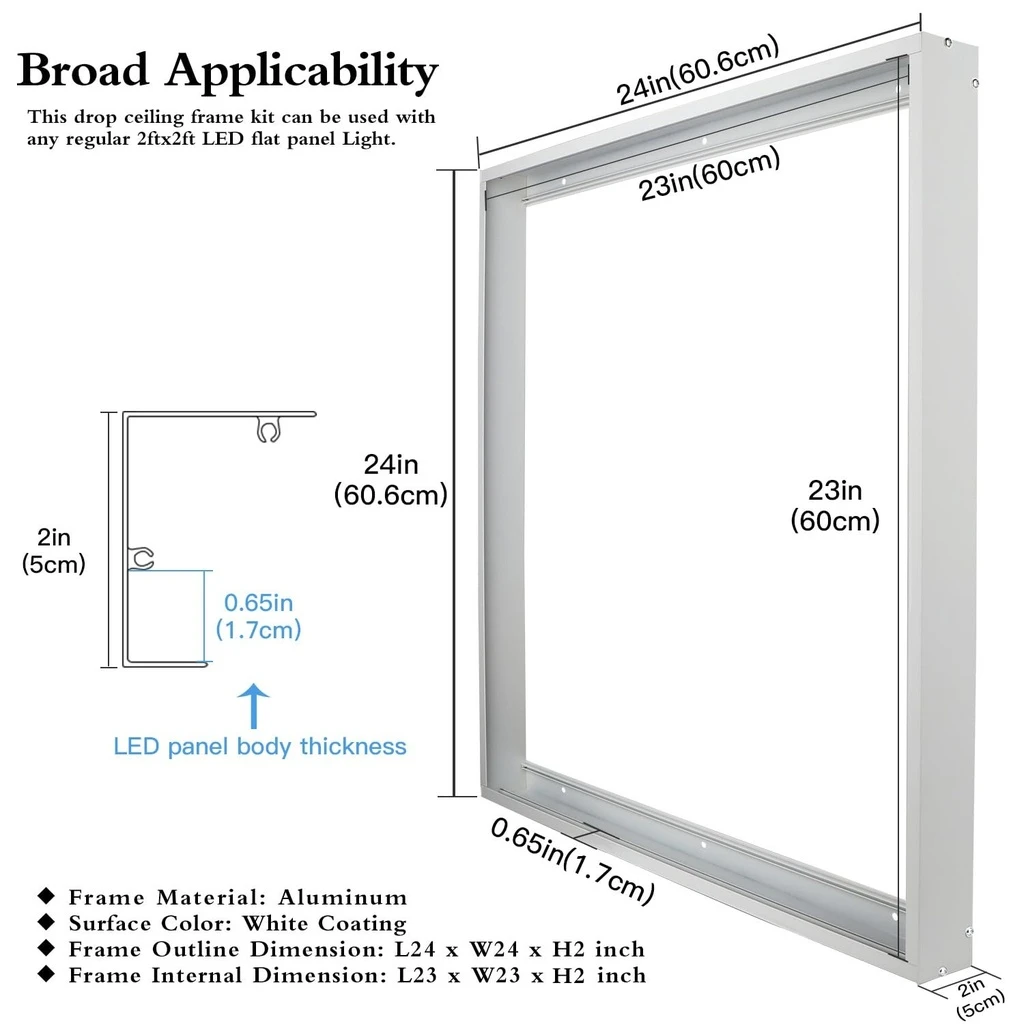 LED panel mounting frame on the ceiling 60x60 cm, white color