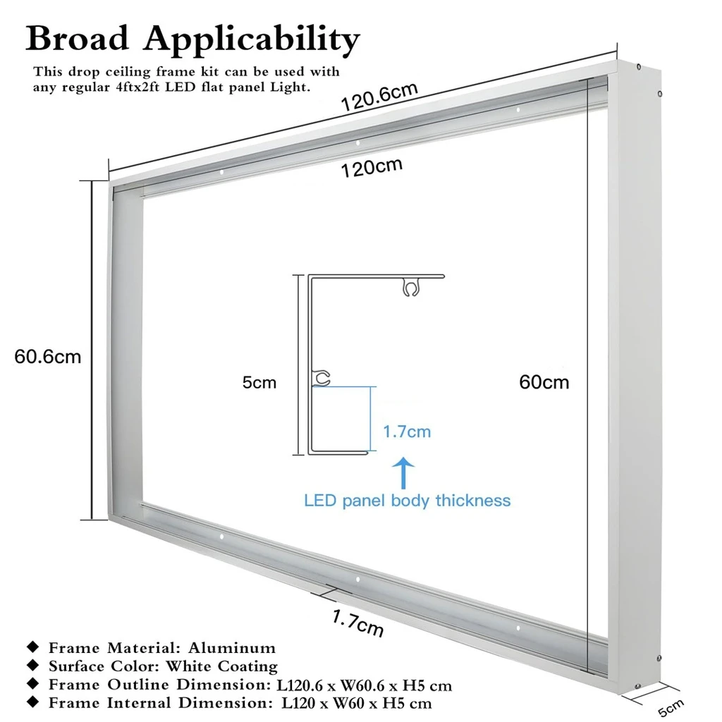 LED panel mounting frame on the ceiling 60x120 cm, white color
