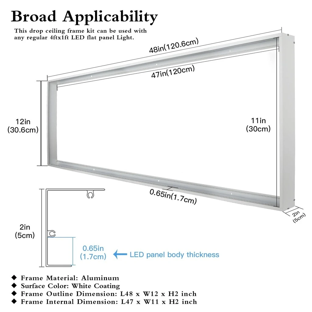 LED panel mounting frame on the ceiling 30x120 cm, white color