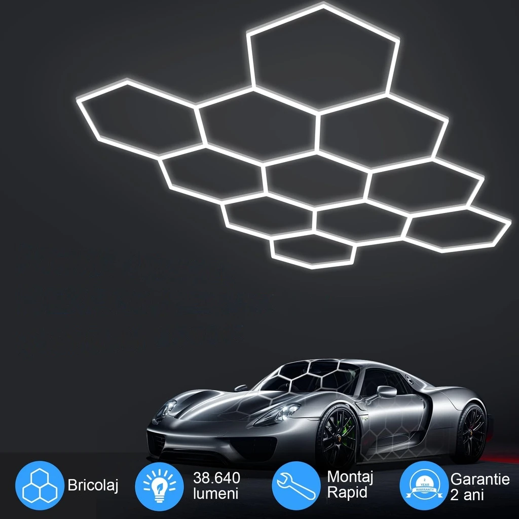 Set of 11 LED Hexagons Honeycomb 322W, 6500k, cool white light, Aluminium