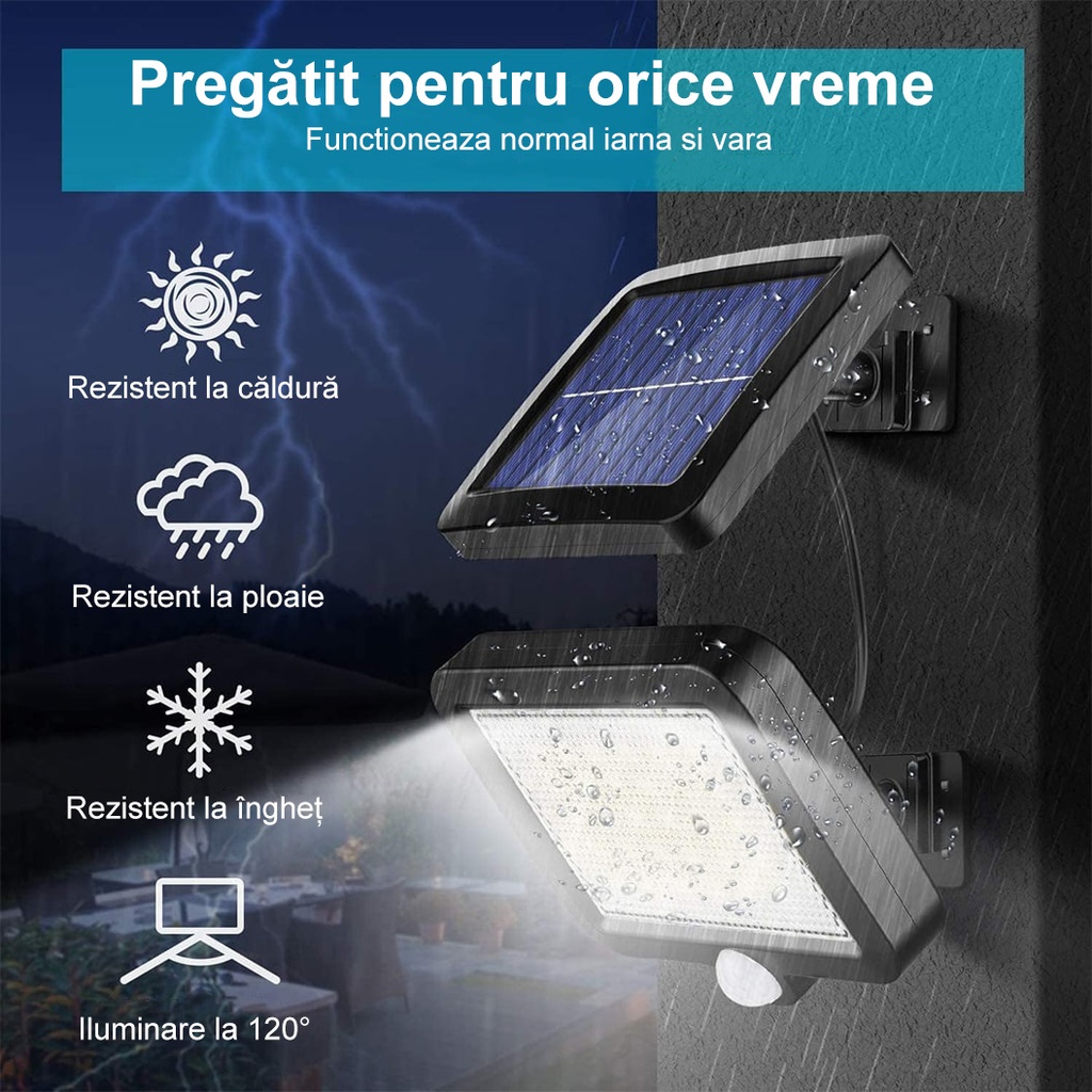 LED Light with solar panel, 56 LEDs with 1 grid, wall mounting, 3 colors, 3500k, 4500k, 6500k