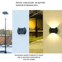 Solar LED bidirectional wall light, 8 LEDs, plastic material, IP65, 10 x 7.5 cm, 1.2 V battery, 300 mAh, warm white 3500k