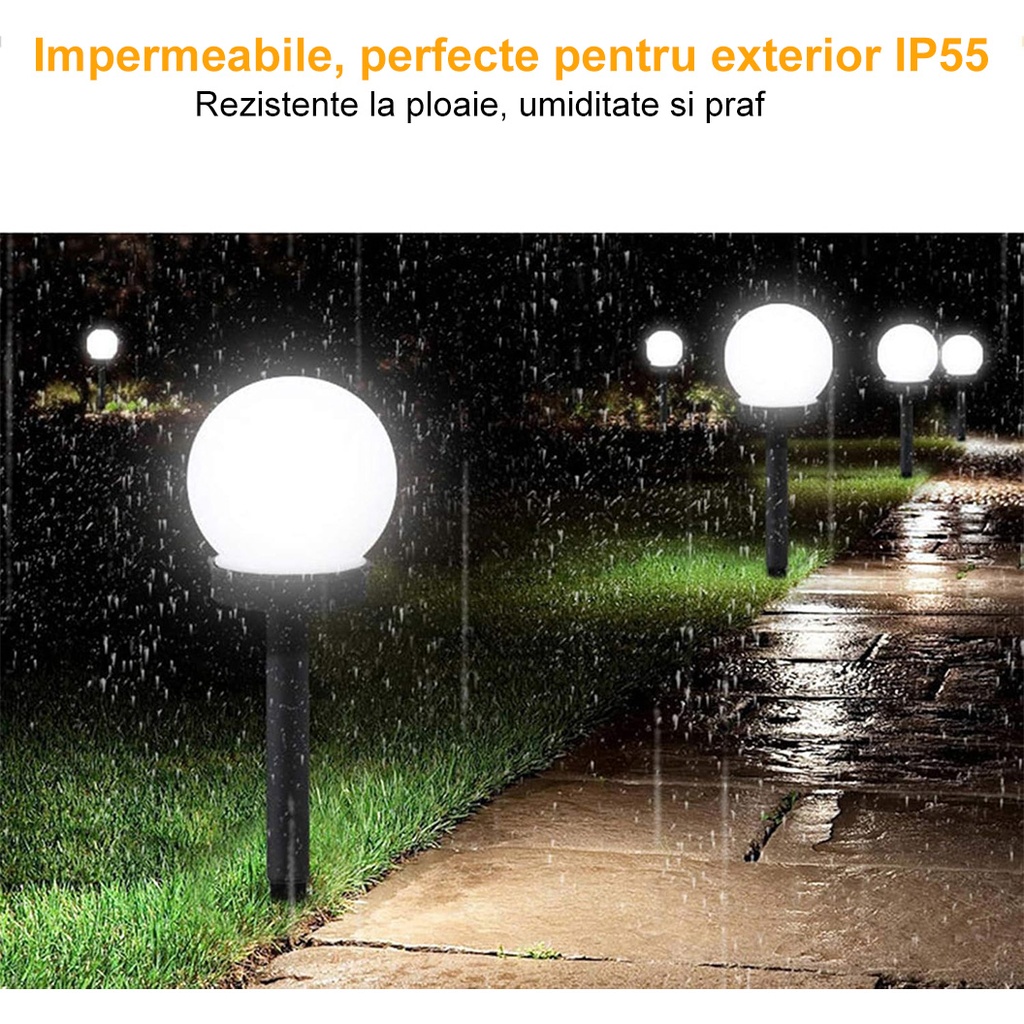 Set of 2 LED solar lamps, Spherical, Globe Type, Diameter 10 cm, Multicolor