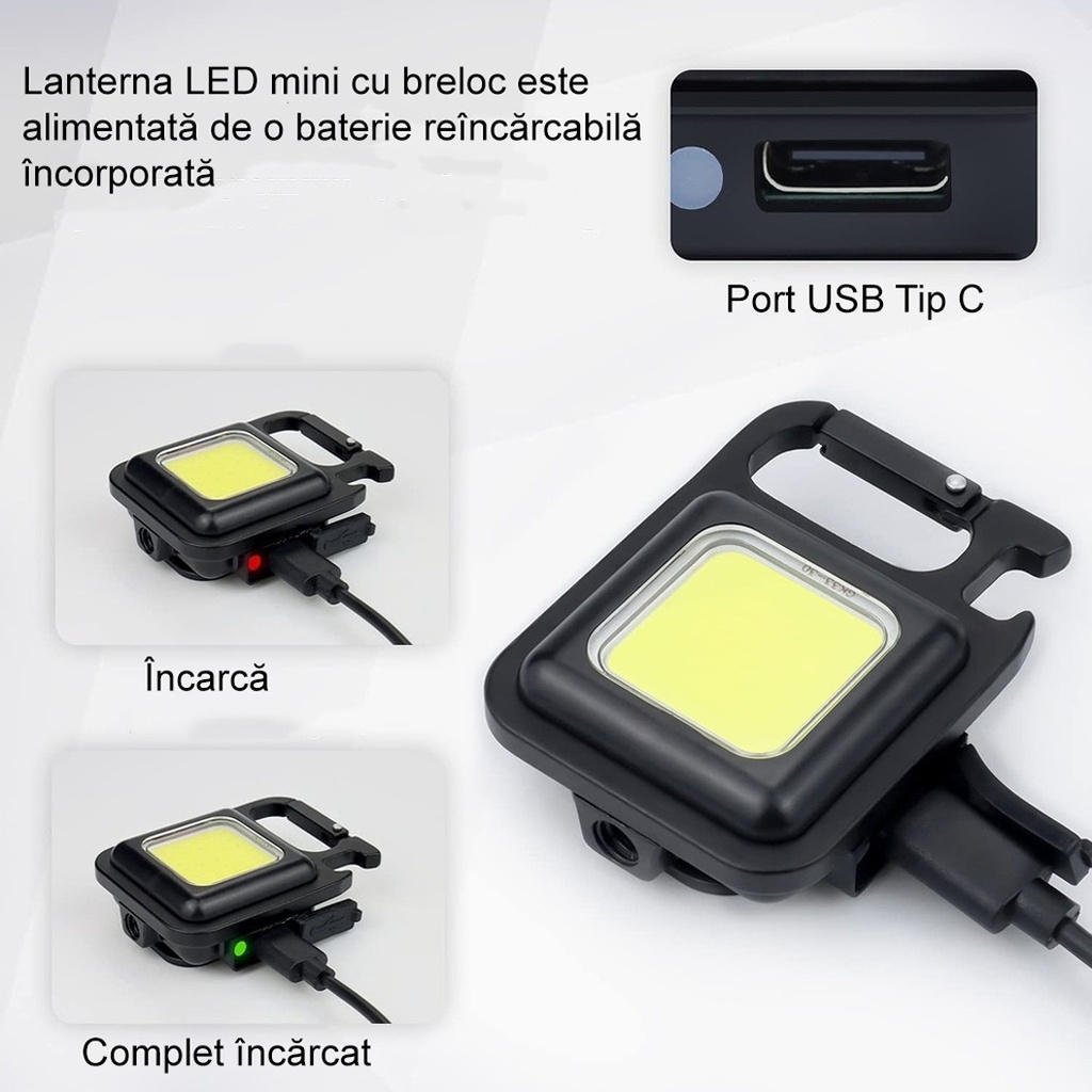 30 LED Keychain Pocket flashlight, USB Type C charging, for outdoor, camping, mountaineering, Cycling
