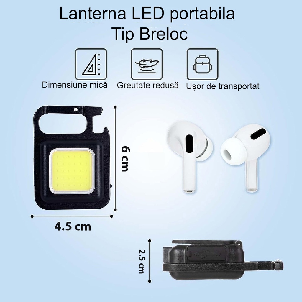 30 LED Keychain Pocket flashlight, USB Type C charging, for outdoor, camping, mountaineering, Cycling