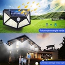  Solar-powered outdoor lamp, 100 LEDs and sensor, wall mounting, cable-free, 4 sided, white light 6500k