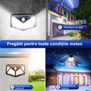  Solar-powered outdoor lamp, 100 LEDs and sensor, wall mounting, cable-free, 4 sided, white light 6500k