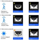  Solar-powered outdoor lamp, 100 LEDs and sensor, wall mounting, cable-free, 4 sided, white light 6500k