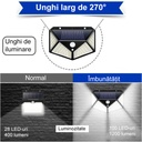  Solar-powered outdoor lamp, 100 LEDs and sensor, wall mounting, cable-free, 4 sided, white light 6500k
