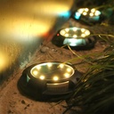 Solar LED spot lamp for garden, with 4 multi-colored side LEDs and 8 warm white main LEDs, IP65, ABS material, 2V battery, 700 mah, 11x13.5 cm, Black