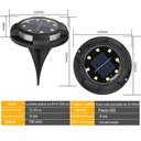 Solar LED spot lamp for garden, with 4 multi-colored side LEDs and 8 warm white main LEDs, IP65, ABS material, 2V battery, 700 mah, 11x13.5 cm, Black