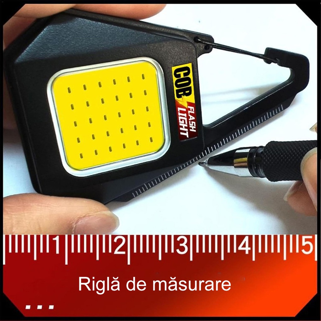 Keychain Flashlight, Waterproof, USB Type C Charging, COB type, 8 x 5.3 cm, 500 mAh, 5W, Black Yellow color, cold white light 6500k