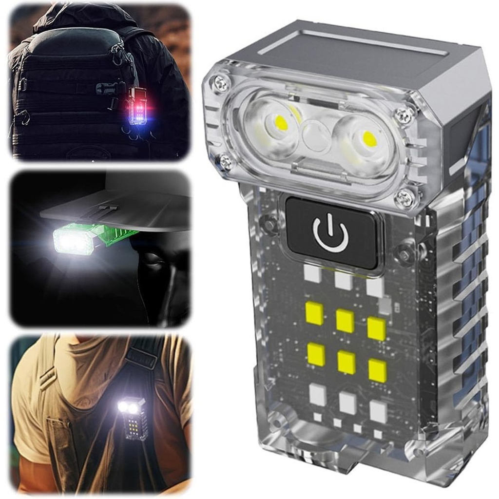 Portable UV LED Flashlight, , USB Type C Charging, 50 m Range, 5W, 3 Light Colors, 1200 mAh, 8 x 2 x 4.2 cm, Transparent Fluorescent