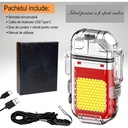 Keychain Flashlight with Lighter, Waterproof, 3 Lighting Modes, 300 mAh, USB Type C Charging, COB, Range 50 - 100 m, 7.4 x 4.9 x 1.7 cm, Red