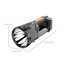 LED Flashlight, USB Charging, 8-24h Battery Life, 2 Light Sources, Main and Side, Maximum Range 100-200 m, COB, 5W, 23X10X10 cm, Yellow