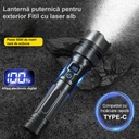 LED Flashlight with Power Bank, USB Charging, 200m Range, 10W, T6 Telescopic Model, Zoom Function and Phone Charging, 1800 mAh, Black