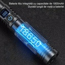 LED Flashlight with Power Bank, USB Charging, 200m Range, 10W, T6 Telescopic Model, Zoom Function and Phone Charging, 1800 mAh, Black