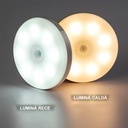  LED Night Light with Motion Sensor, Two Types of White Light, USB Charging, On/Off/Auto Switch, 0.6W, 300mAh, Round Design, White, 8.5x2.3 cm