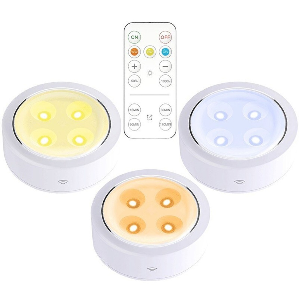 LED Lamp, Wireless with Batteries, 3 Light Colors, Remote Control, Plastic, White