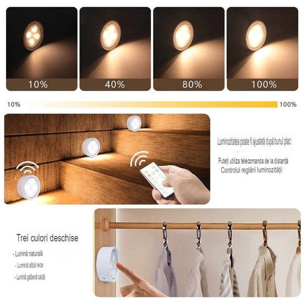 LED Lamp, Wireless with Batteries, 3 Light Colors, Remote Control, Plastic, White