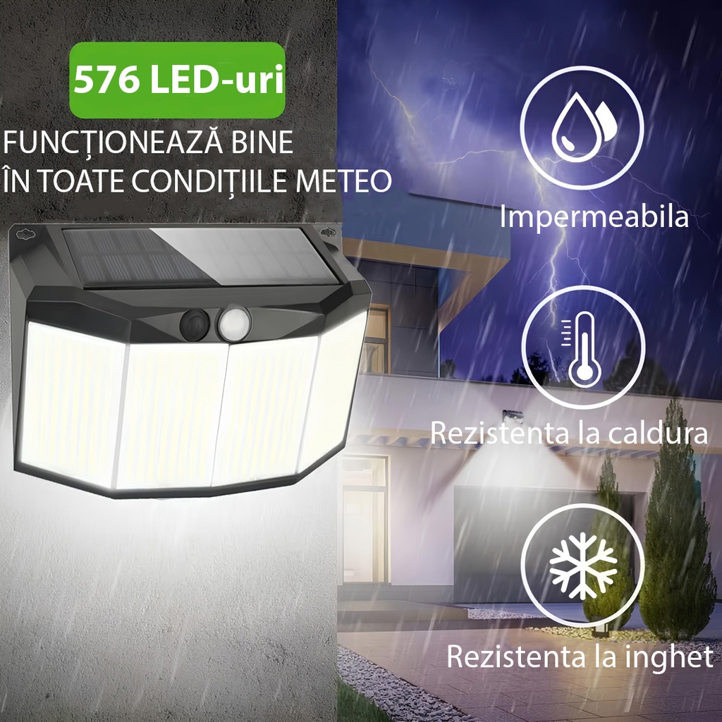 Solar lamp with motion sensor, 576 LEDs, 6500k