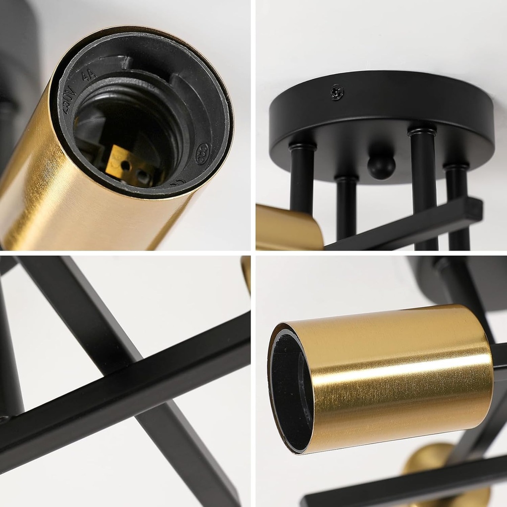 Iron ceiling light, Goeco, Retro, Four heads 46*46*15, Cup light fixture, E27, 220V, Black/Gold 