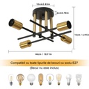 Iron ceiling light, Goeco, Retro, Four heads 46*46*15, Cup light fixture, E27, 220V, Black/Gold 