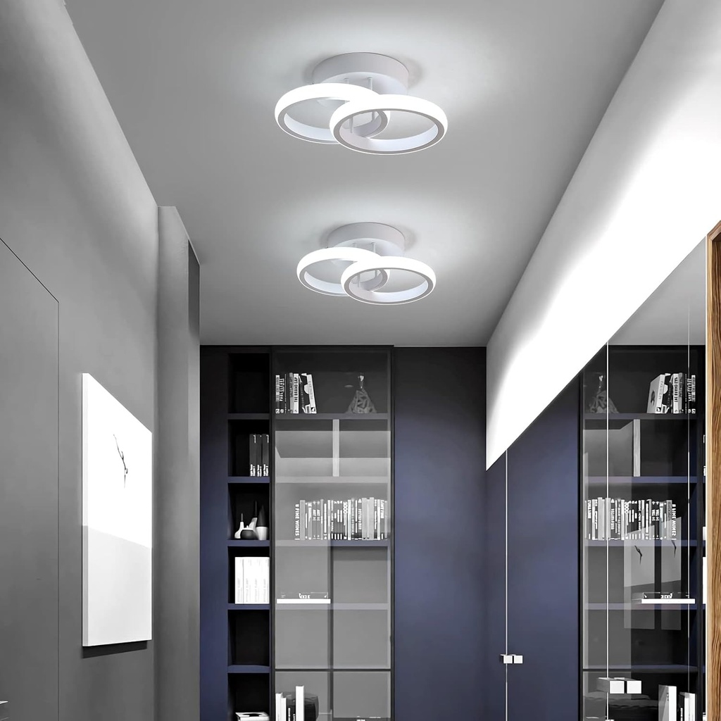 LED Chandelier 2 Circle, Goeco, Aluminum, 22 W, 25 x 17 x 9.5cm, White 