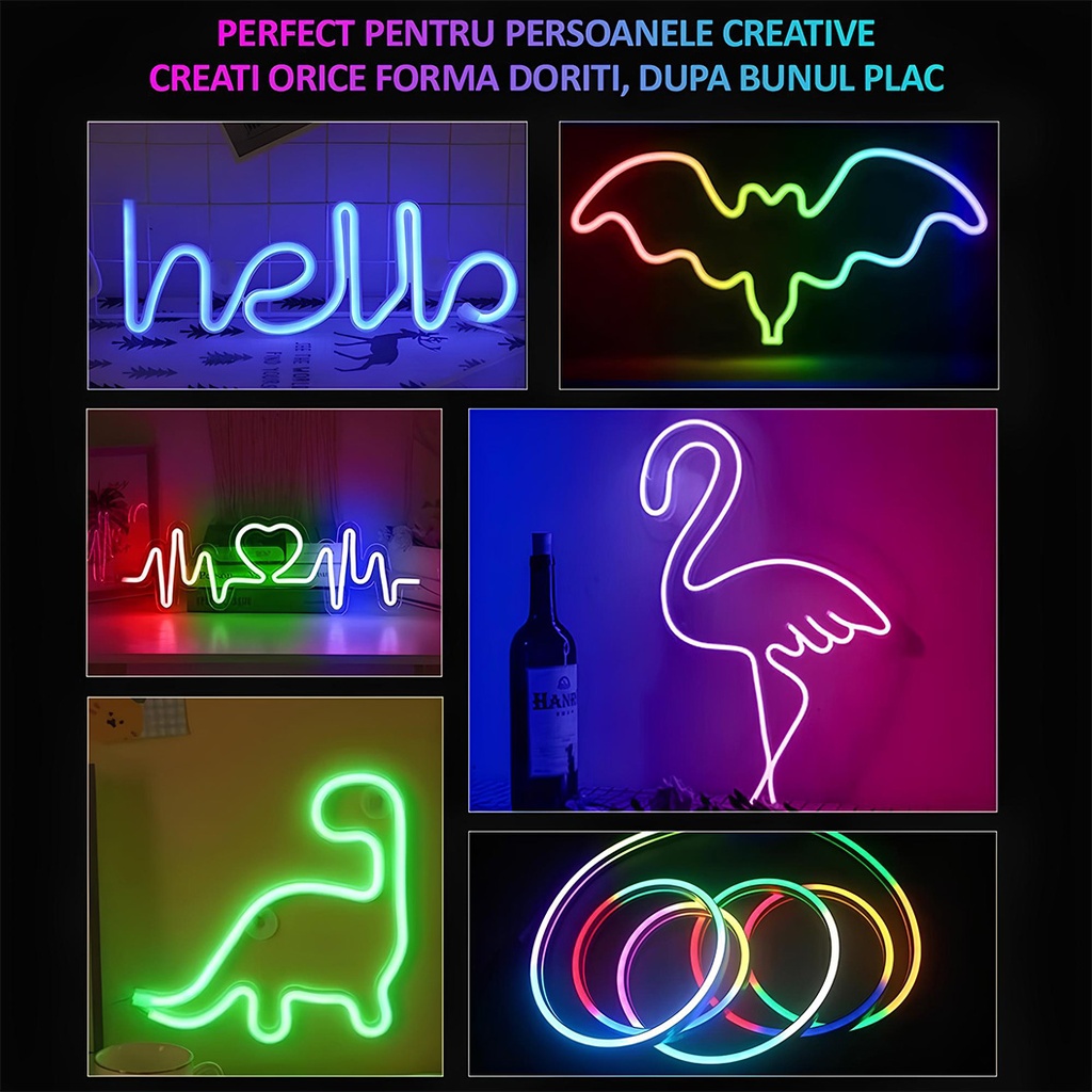Flexible RGBIC Neon Led Strip, 3M length, app control, multiple functions, color palette, music synchronization, multiple modes, IP67, Alexa and Google voice control, timer, adjustable brightness, adjustable speed, remote control