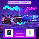 Set of 8 pcs hexagonal RGB LED modular wall lamps, App Control, remote control, multiple modes, music synchronization, microphone, timer, adjustable brightness