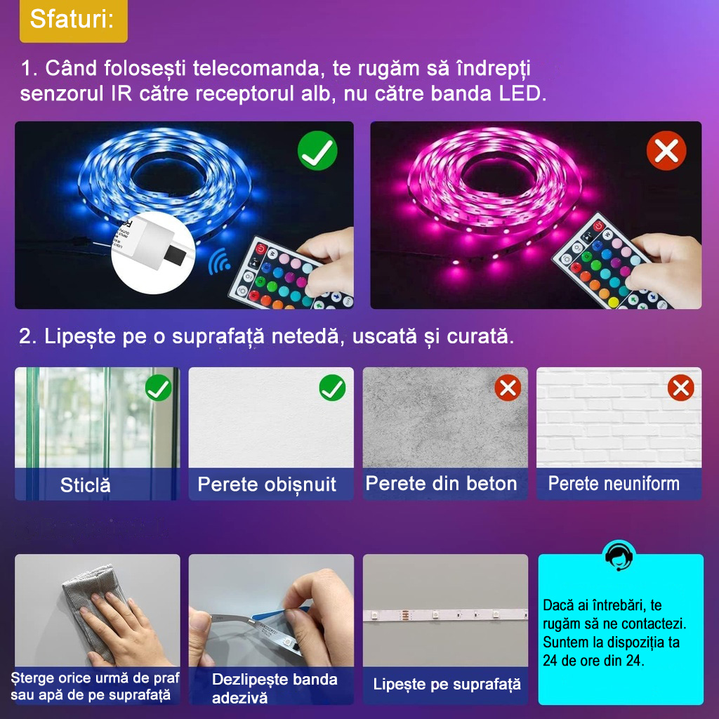 5M 5050 RGB LED Strip – 60 LED/m, Self-Adhesive, Bluetooth, App & Remote Control, Music Mode, Timer