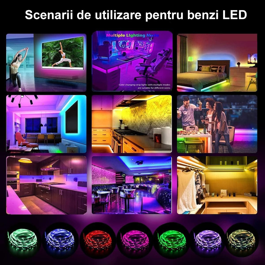 5M 5050 RGB LED Strip – 60 LED/m, Self-Adhesive, Bluetooth, App & Remote Control, Music Mode, Timer