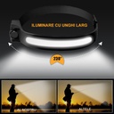 Professional LED Headlamp – 1x COB Ultra-Bright & 1x XPE, USB Charging, Motion Sensor, 4 Light Modes, Side Light, For Fishing, Hunting, Working, Black
