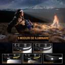 Professional LED Headlamp – 1x COB Ultra-Bright & 1x XPE, USB Charging, Motion Sensor, 4 Light Modes, Side Light, For Fishing, Hunting, Working, Black