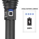 SK1905 LED tactical flashlight, made of aluminum, XHP90 Ultra-Bright source, professional, adjustable focus, battery included, water resistant, USB charging, 6000 lumens, 3 light modes, Black 