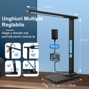 Business LED Desk Lamp – Eye Protection, Clock and Thermometer, 5 Color Temperatures (3000K-6000K), Foldable, No Flicker, Night Light, Wireless Phone Charging, Black