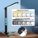 Business LED Desk Lamp – Eye Protection, Clock and Thermometer, 5 Color Temperatures (3000K-6000K), Foldable, No Flicker, Night Light, Wireless Phone Charging, Black