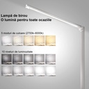 LED Desk Lamp, Eye Protection, 10 Intensity Levels, 5 Color Temperatures 3000k-5500k, Foldable, No Flicker, Aluminum, Wireless Phone Charging, Silver