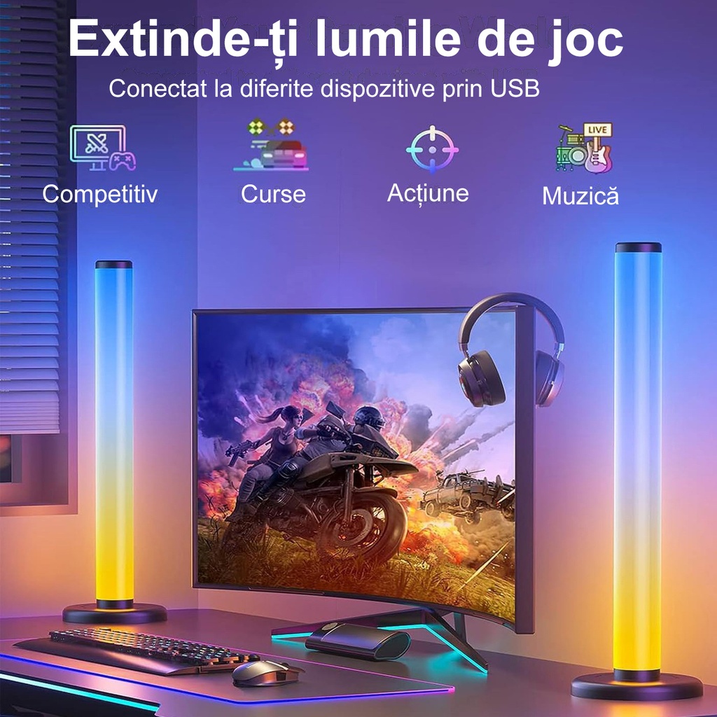 Smart RGB LED Bars – Ambient Light, Remote Control & Bluetooth App, Music Sync, Multicolored Light Shows
