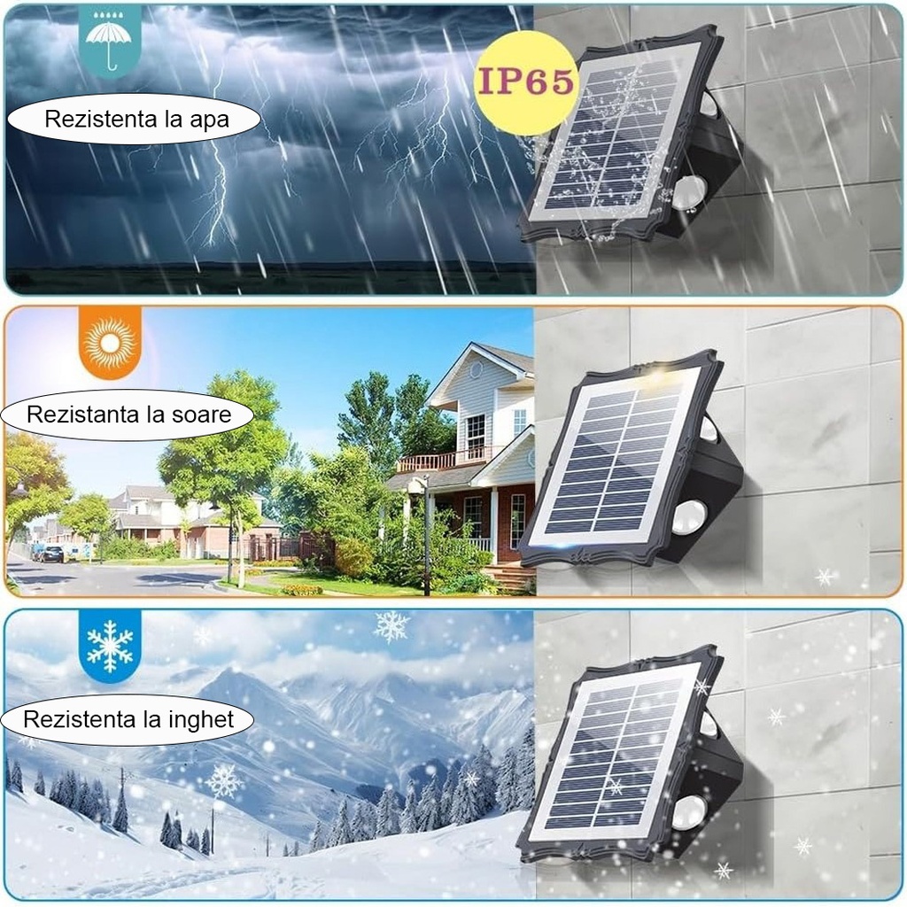 Solar lamp 6 LEDs, IP65, 3 colors 6500k, 4000k, 3000k