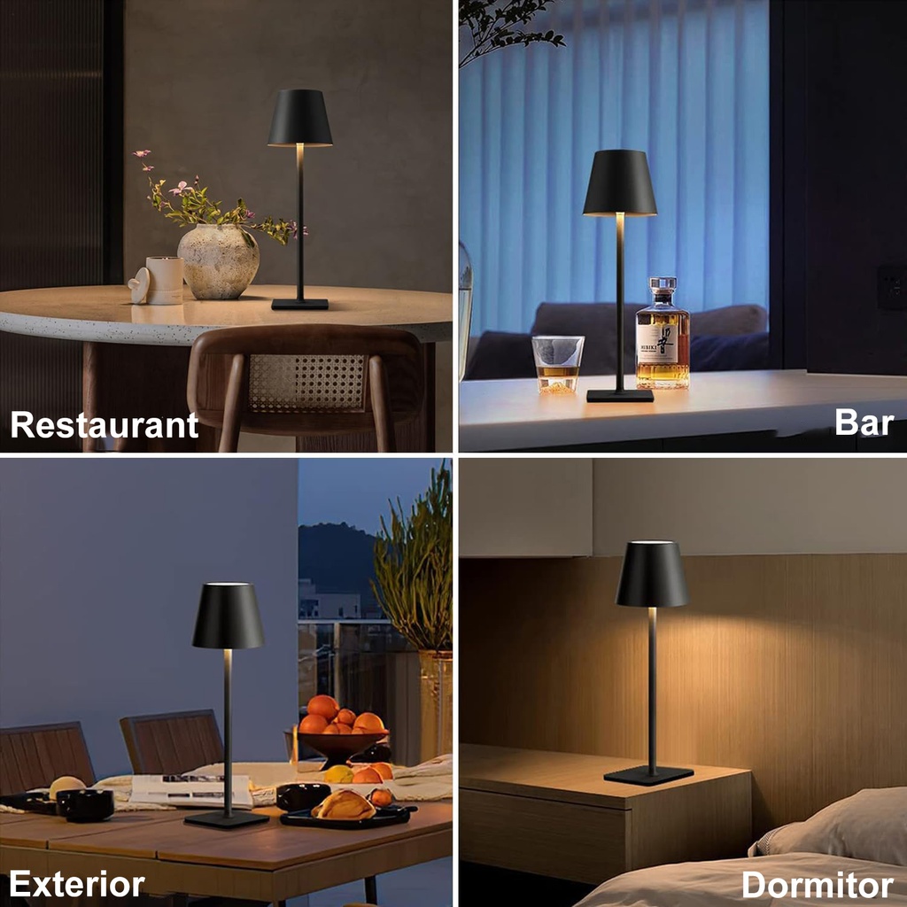 Set of 2 Rechargeable LED Table Lamps – Touch Control, 3 Color Temperatures (Warm/Neutral/Cool), Dimmable, 5W, 5200mAh Battery, Black