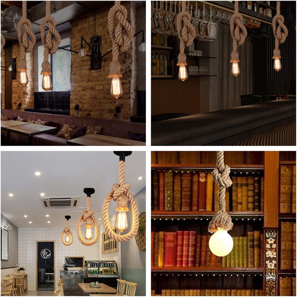 Retro Rope Chandelier – Vintage Design with Rope, E27 Socket, Max 60W, Without Bulb
