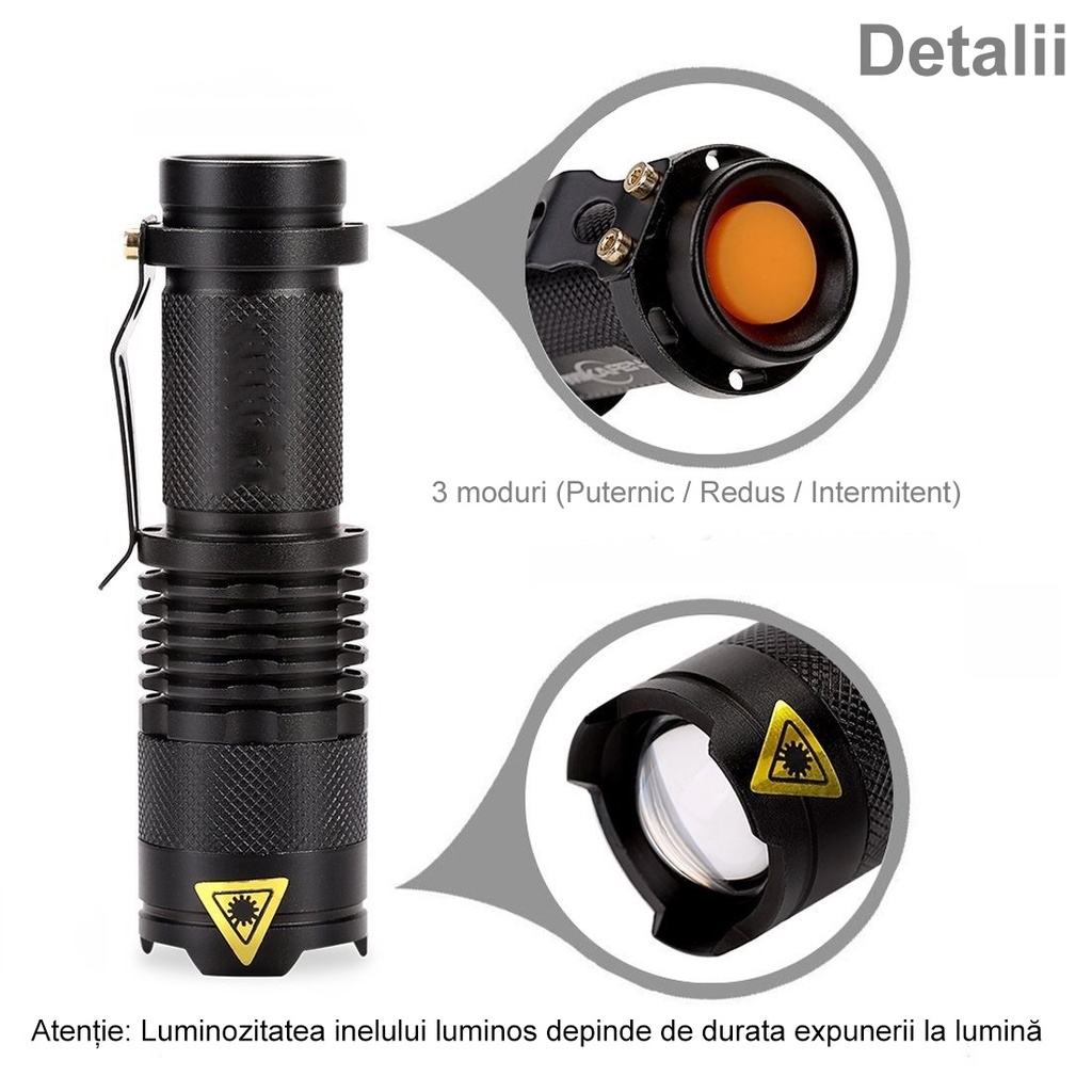 LED Flashlight SK68 – 5W, Adjustable Zoom, Illumination Range 200-500m, Compact & Portable, Black