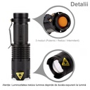LED Flashlight SK68 – 5W, Adjustable Zoom, Illumination Range 200-500m, Compact & Portable, Black