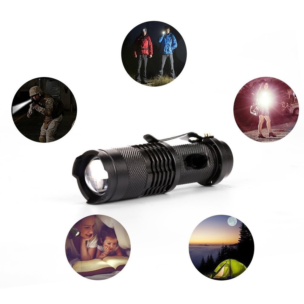 LED Flashlight SK68 – 5W, Adjustable Zoom, Illumination Range 200-500m, Compact & Portable, Black